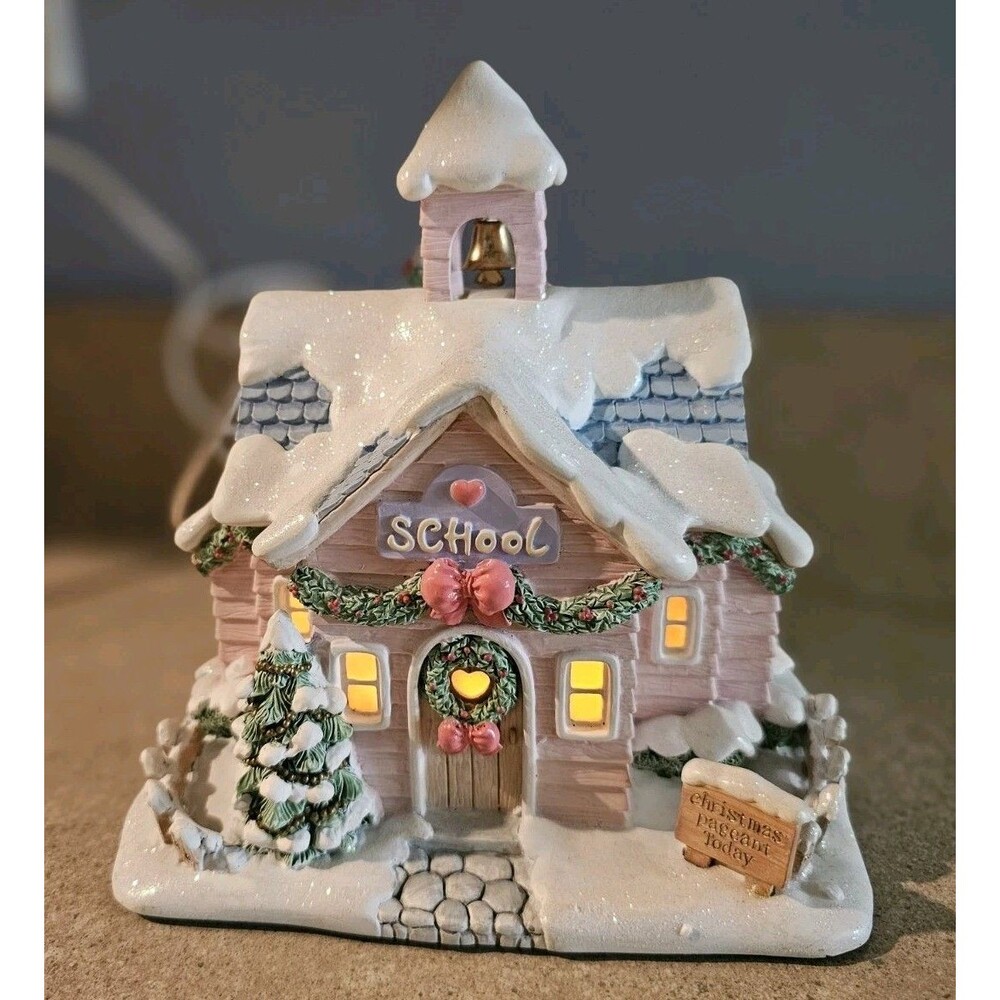 Merry Memories School Precious Moments w/ Light Christmas Pageant Village House